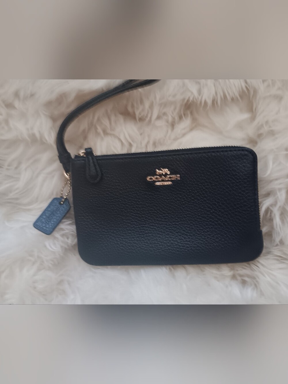 Coach Black Pebbled Double Zipper Wristlet with Gold Hardware